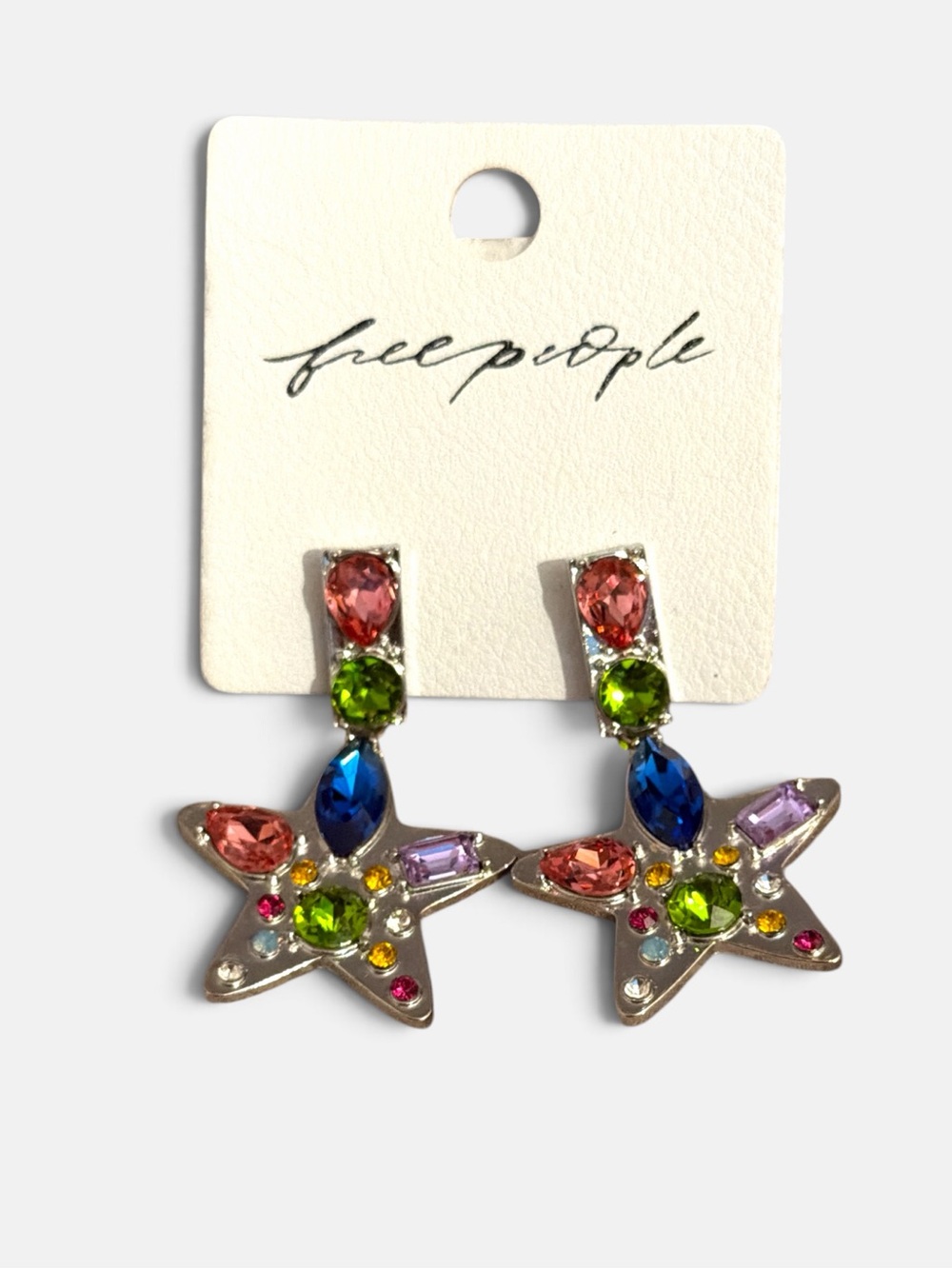 NWT Free People Nancy Ann Star multi Gem stone Silver Earrings - Picture 5 of 9